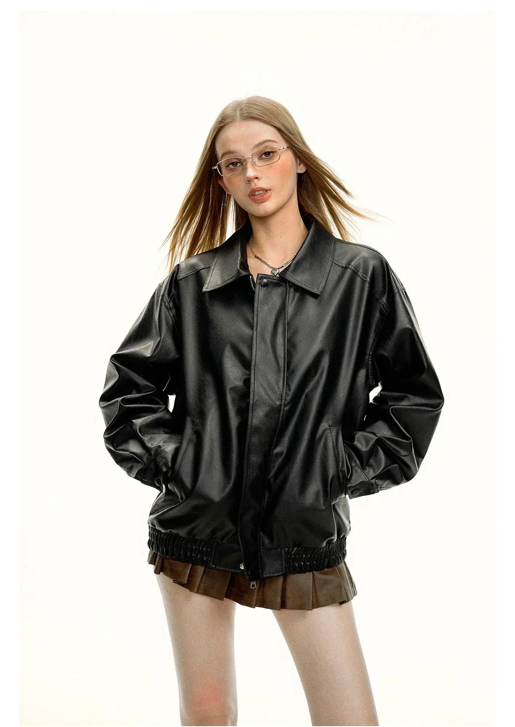 Women Cool High End Solid Color Leather Jacket