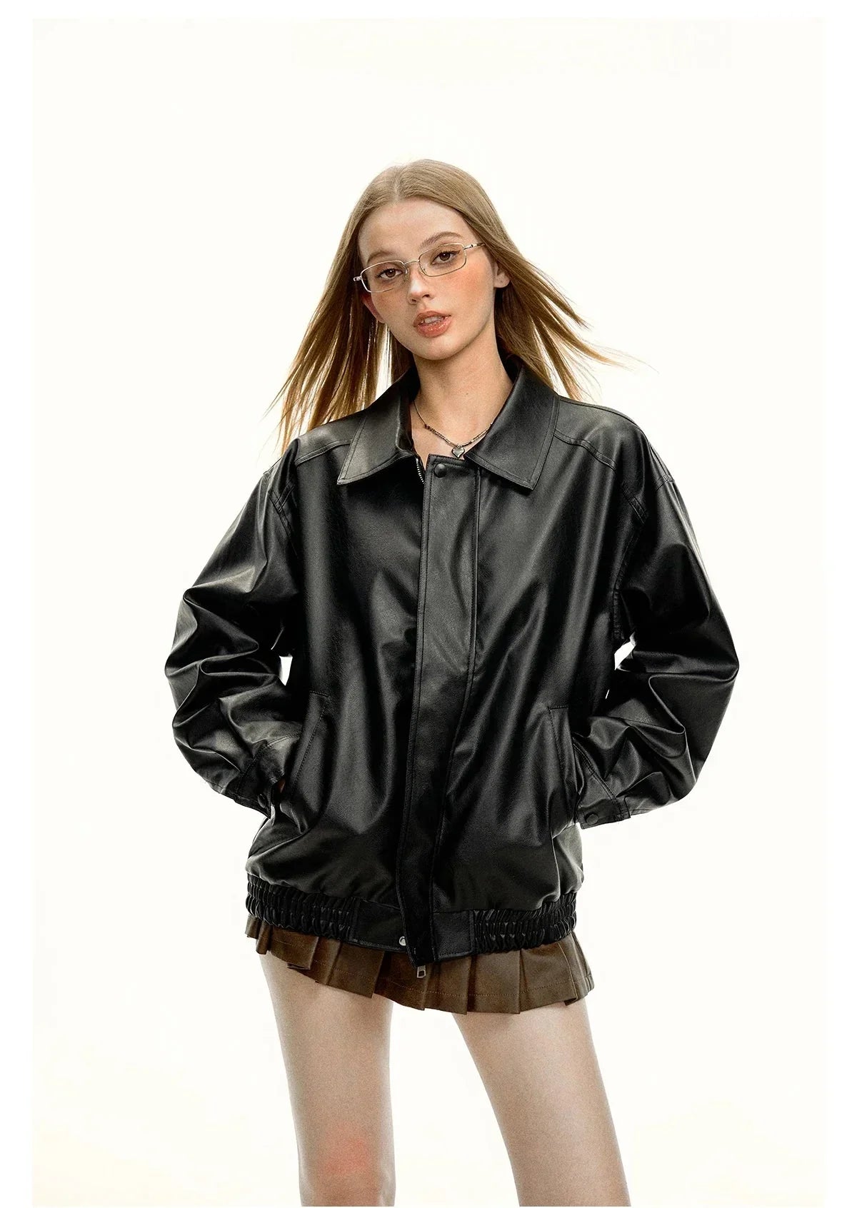Women Cool High End Solid Color Leather Jacket