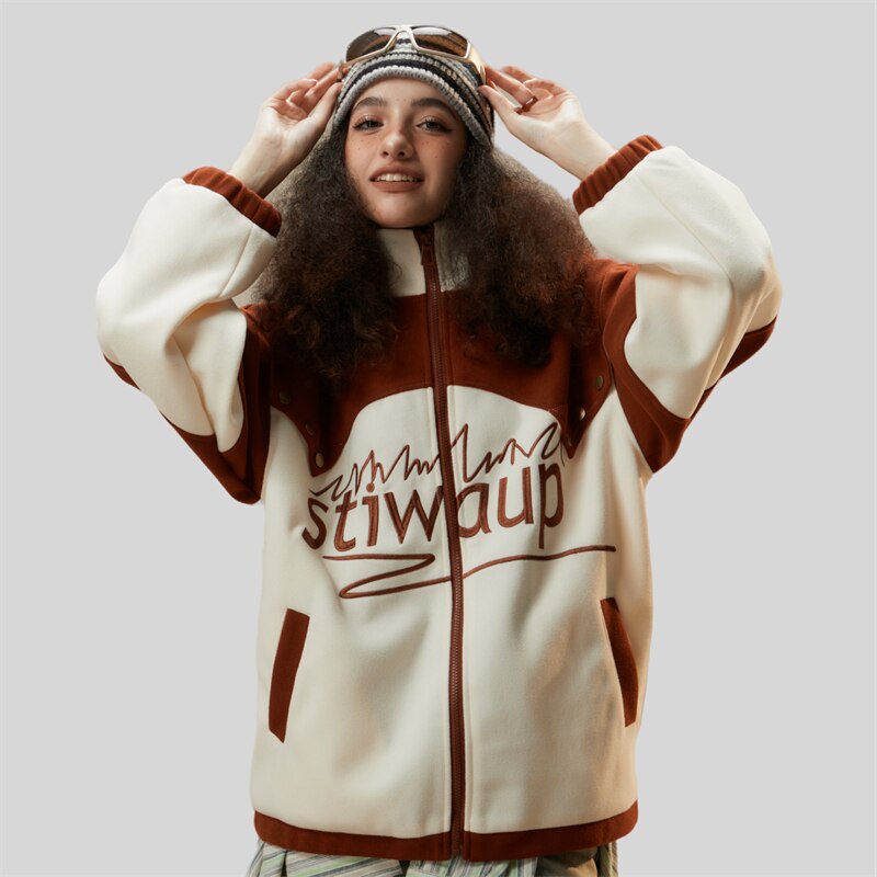 Flaming Stand Collar Varsity Jacket