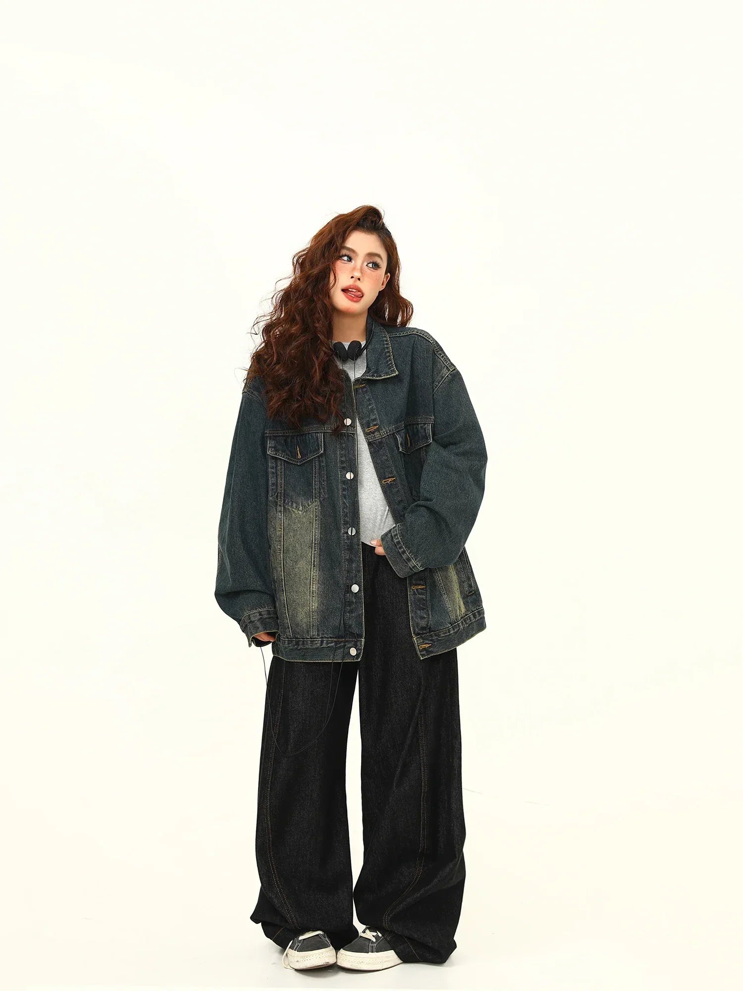 Women Black and Gray Denim Jacket