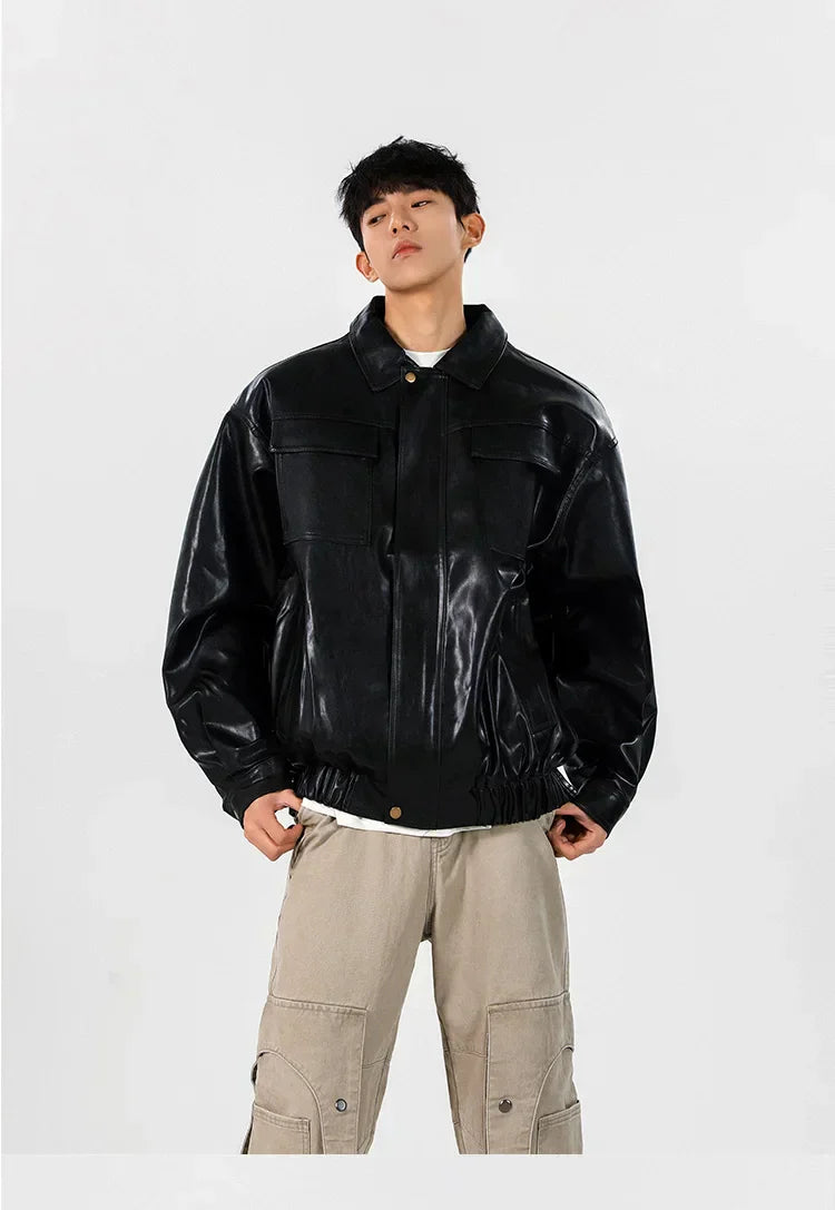 Classic Vintage Loose Fit Leather Bomber Jacket