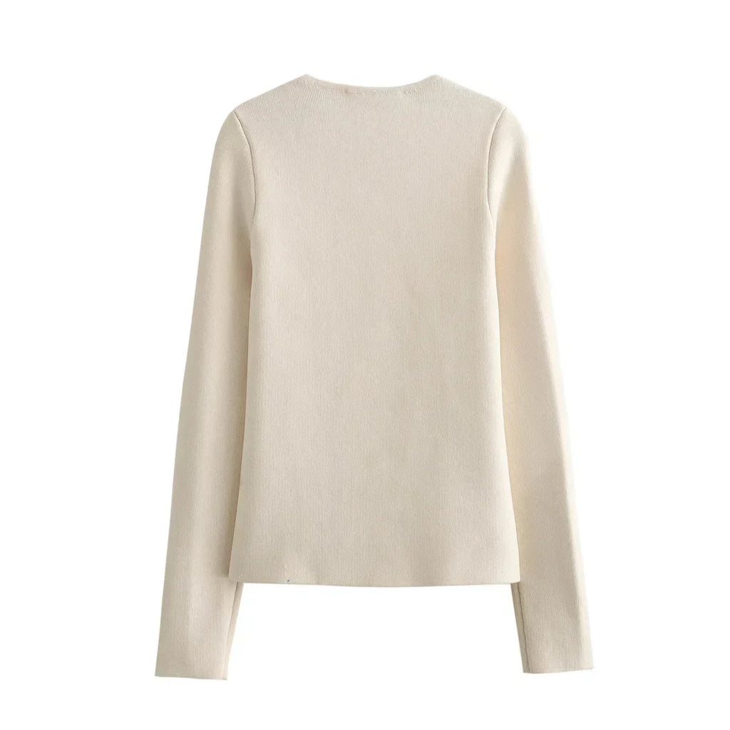 Elegant Ivory Knitted Women Cardigan