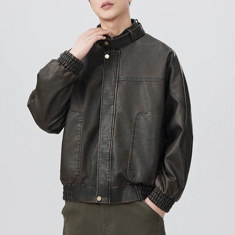 Men Vintage Japanese Style Motorcycle Leather Jacket