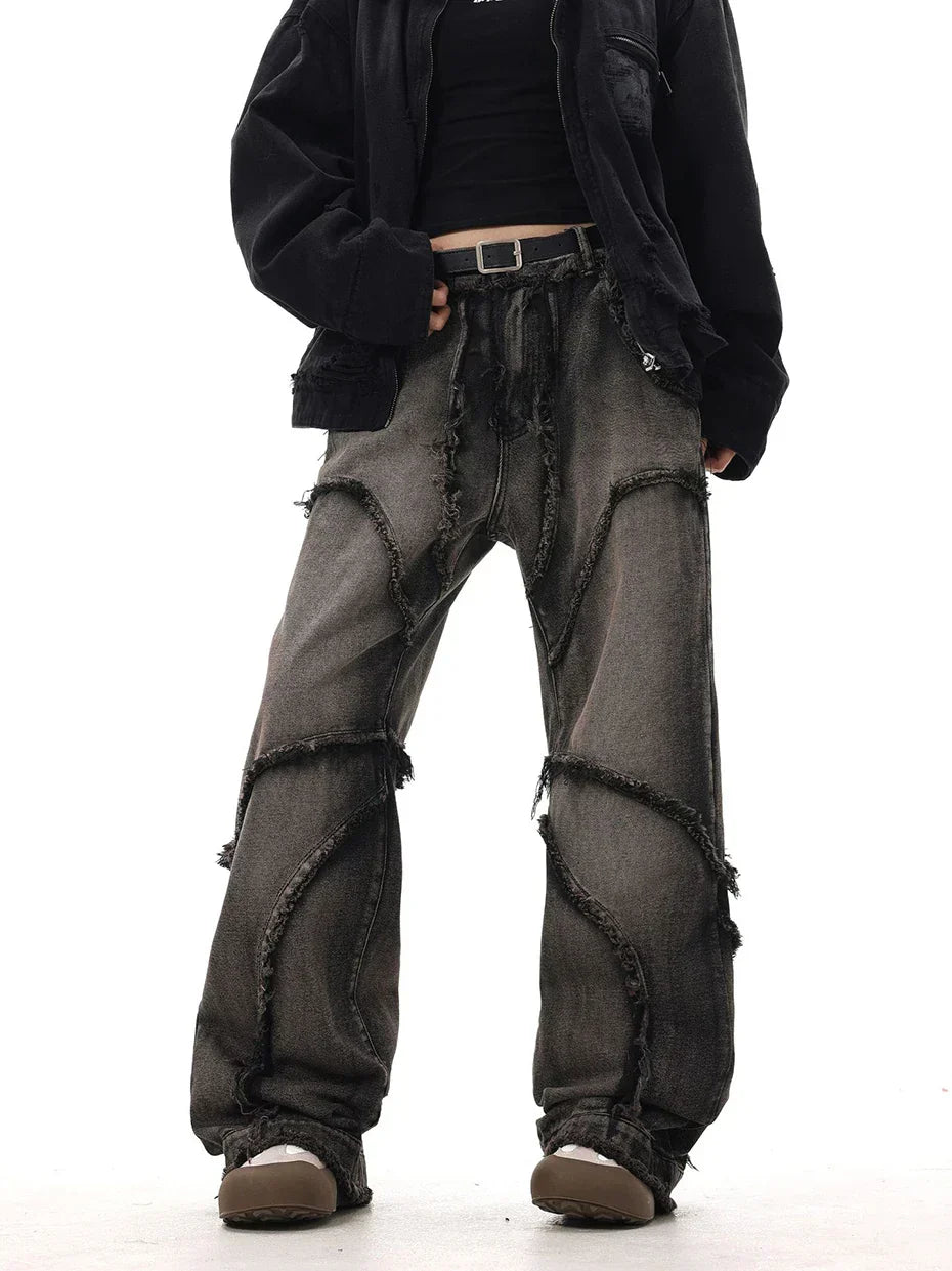 Crisscross Stitch Baggy Jeans