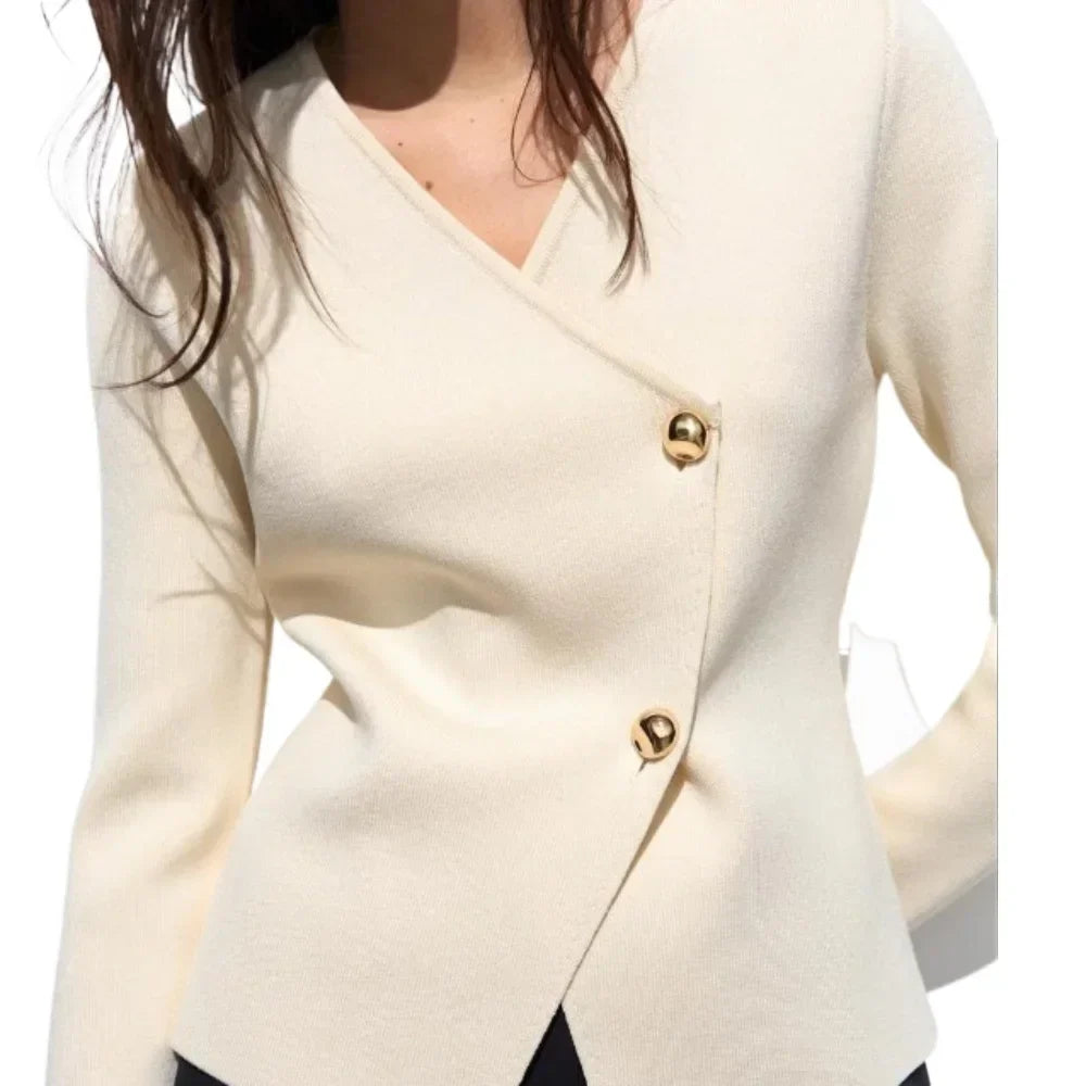 Elegant Ivory Knitted Women Cardigan