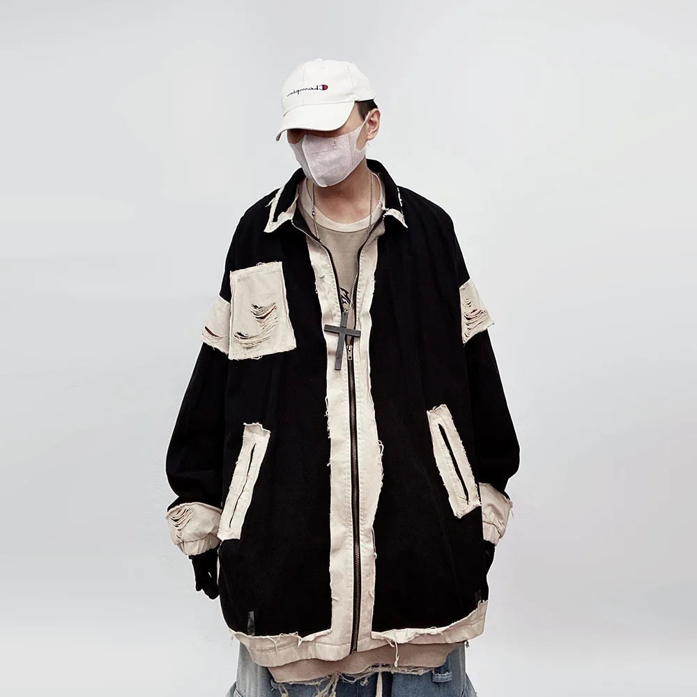 Oversized Patchwork Distrssed Jacket
