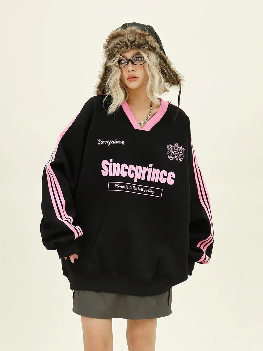 Women Contrasting Color V-Neck Sweatshirt