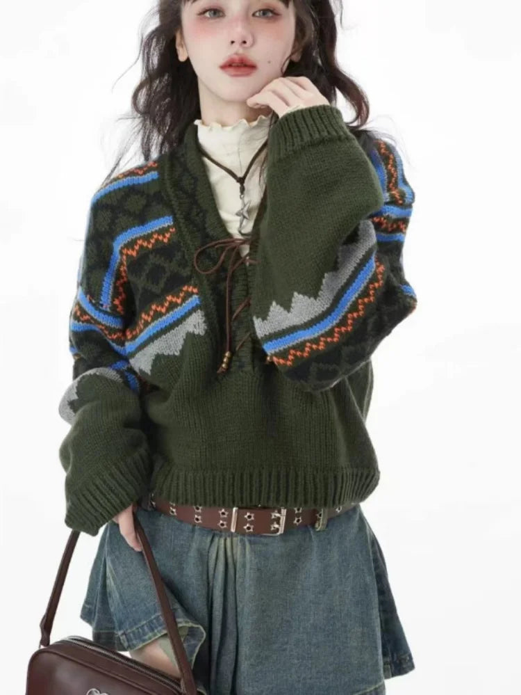 Contrast Color Patchwork Bandage Sweater