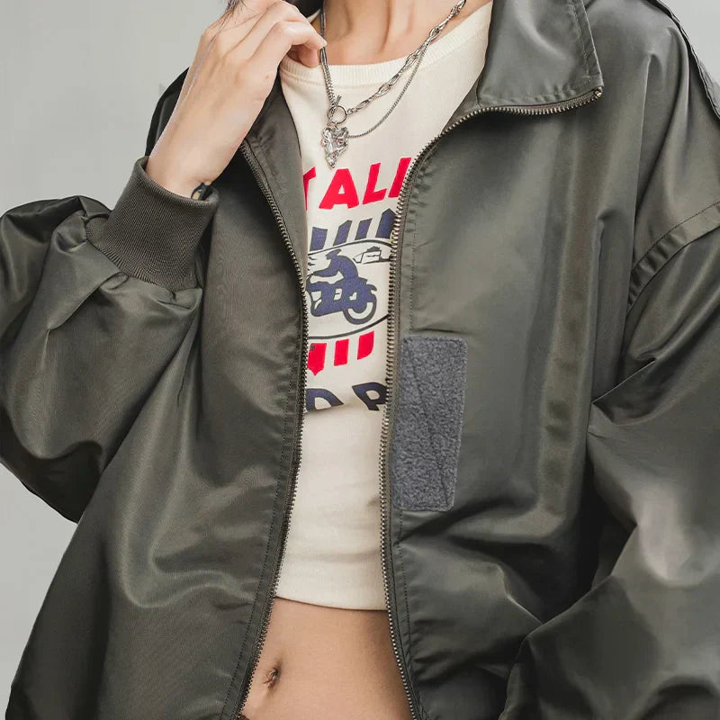 Retro Loose Fit Green Pilot Jacket