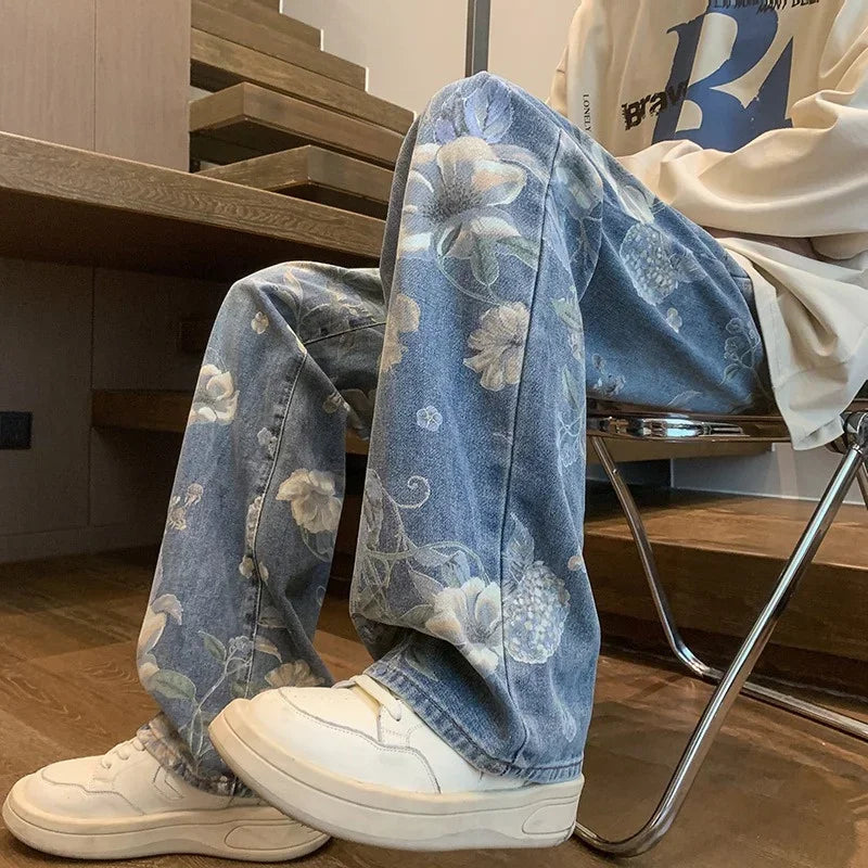 Floral Wide-Leg Jeans