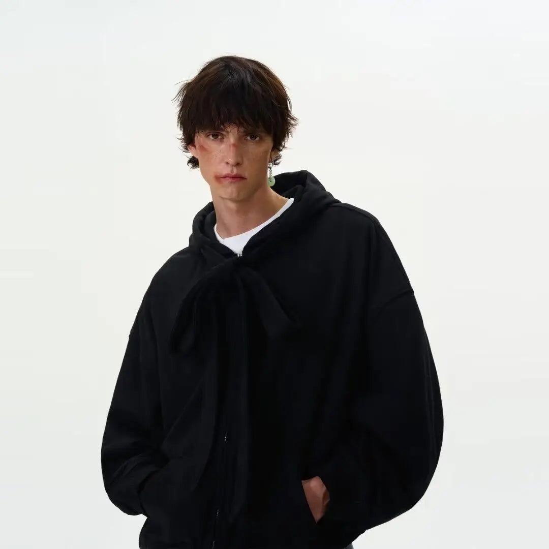 Retro Streetwear Solid American Design Hooded Sweatshirt