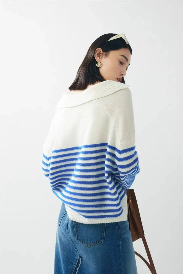 Stylish Striped Winter Knit Pullover Sweater