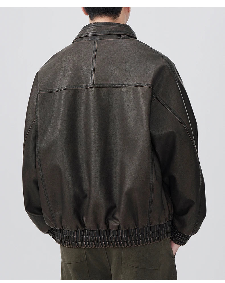 Men Vintage Japanese Style Motorcycle Leather Jacket