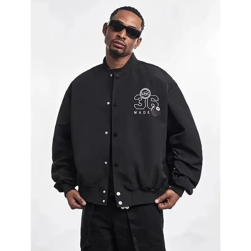 Men Black Hip Hop Vintage Embroidered Pilot Jacket