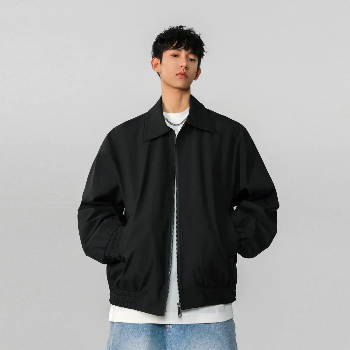 Classic Solid Color Casual Zip-Up Jacket