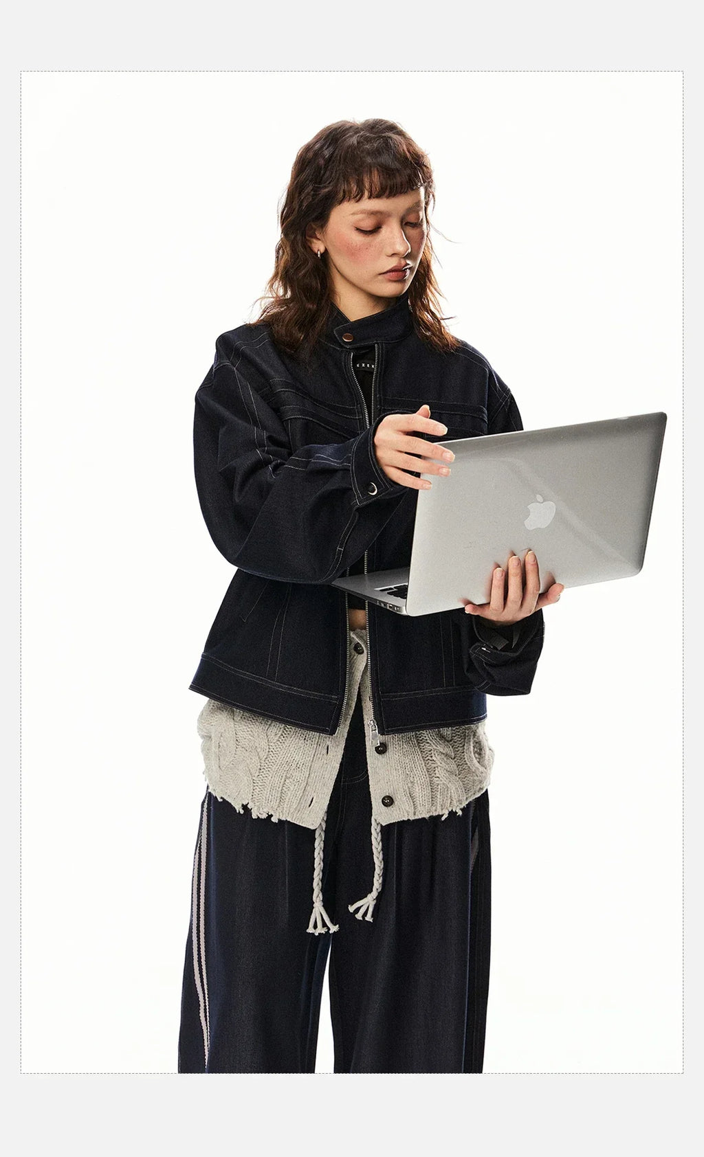 Women Cow Color Washed Denim Jacket