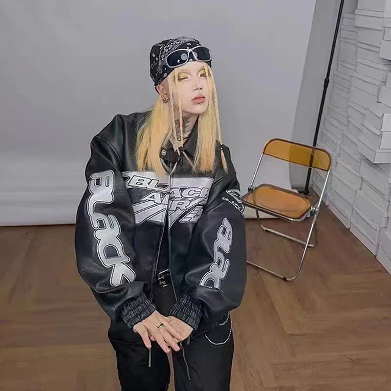 Y2K Leather Reflective Racing Jacket