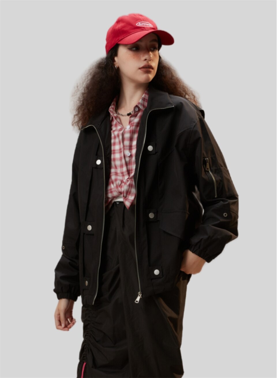 Black Zip-up Denim Jacket