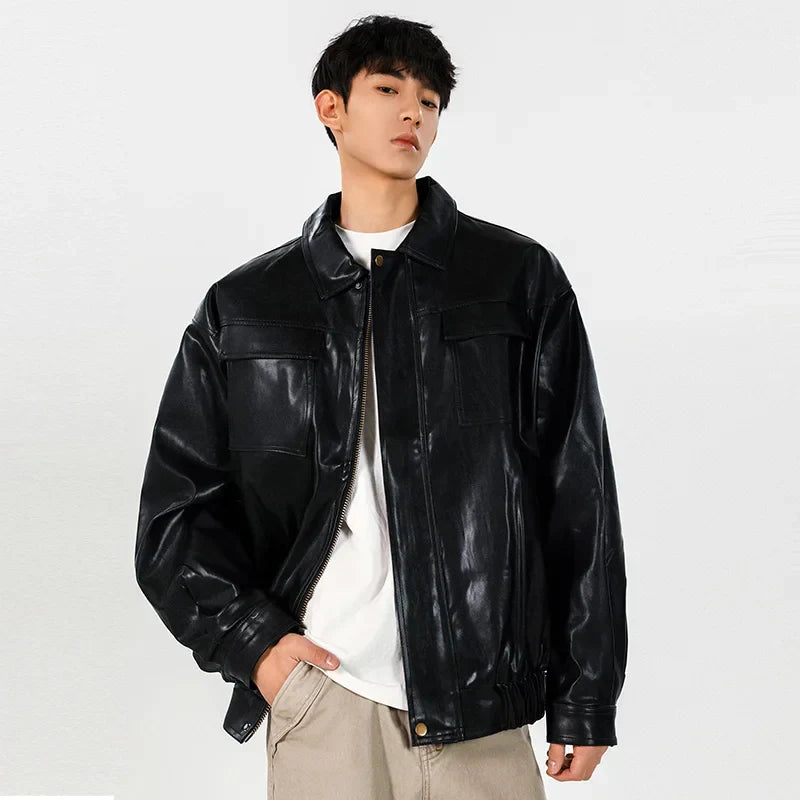Classic Vintage Loose Fit Leather Bomber Jacket