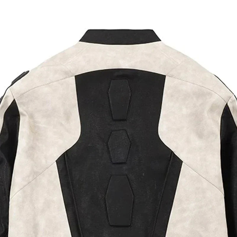 Contrasting Color Leather Jacket