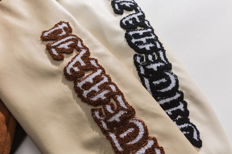 "Distant" Embroidery Letter Varsity Jacket