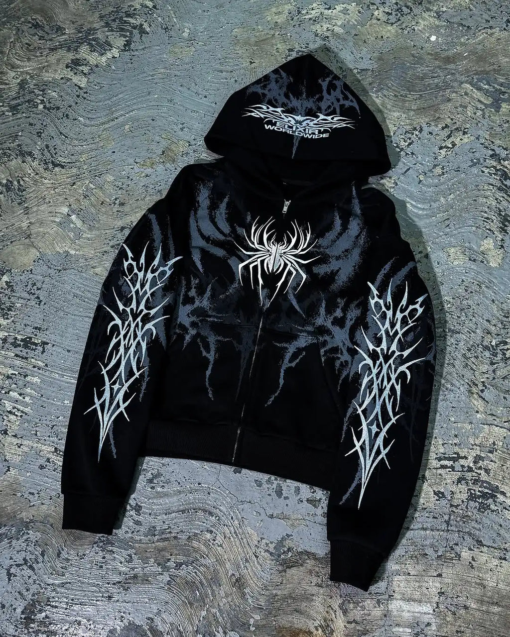 Spider Design Retro Punk Zipper Sweatshirt