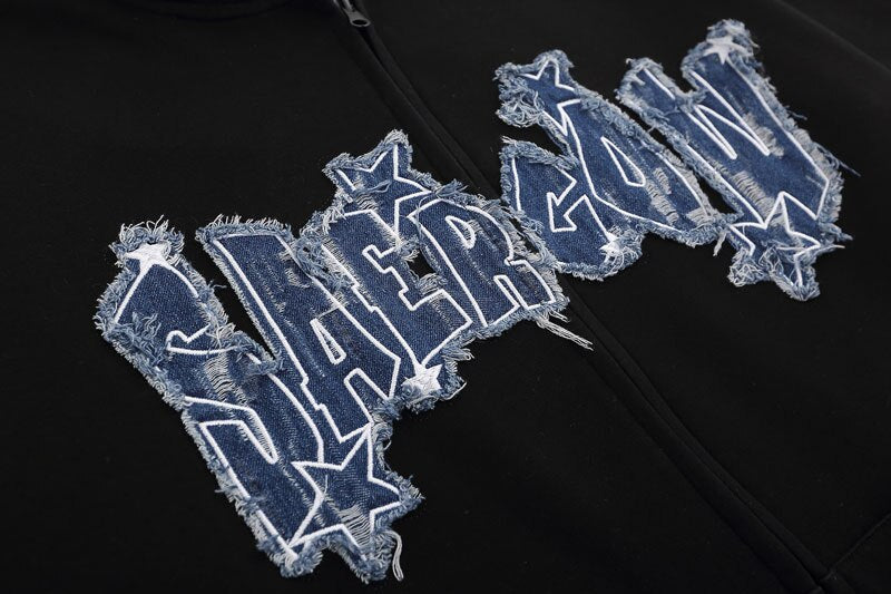 Retro Embroidery Denim Star Hoodie