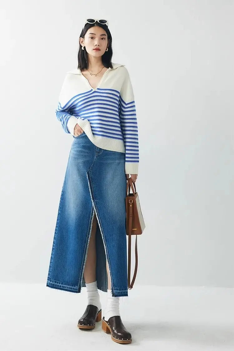 Stylish Striped Winter Knit Pullover Sweater