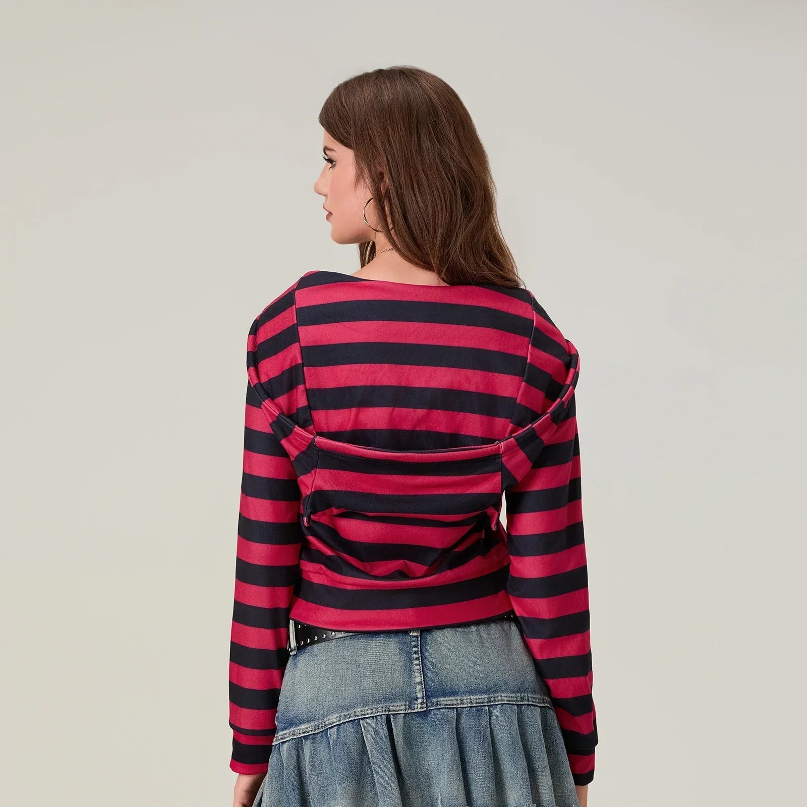 Vintage Red Striped Zip-Up Sweatshirt