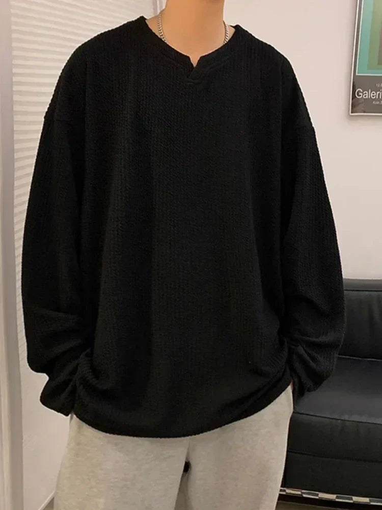 Men's Cool Solid Color Jacquard Waffle Casual Sweater