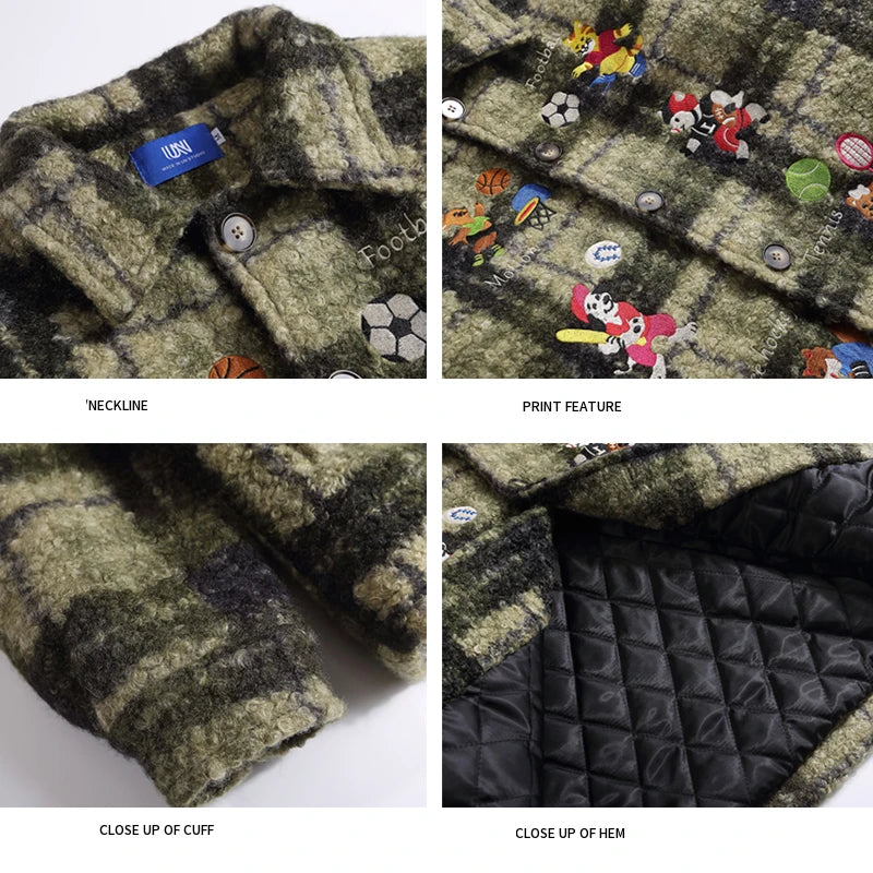 Plaid Quilted Cartoon Embroidery Jacket