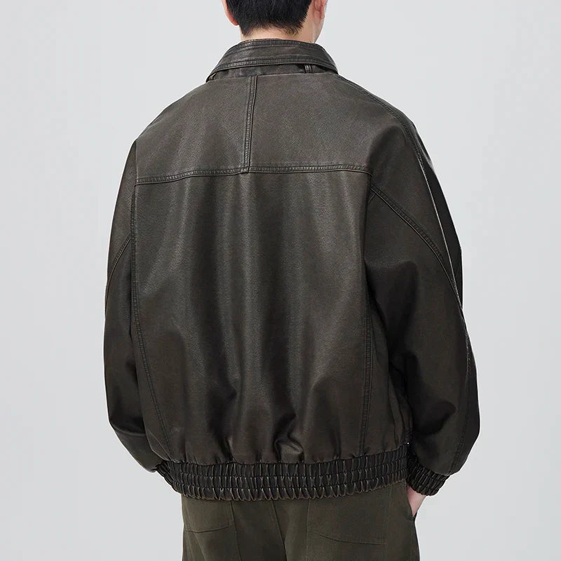 Men Vintage Japanese Style Motorcycle Leather Jacket