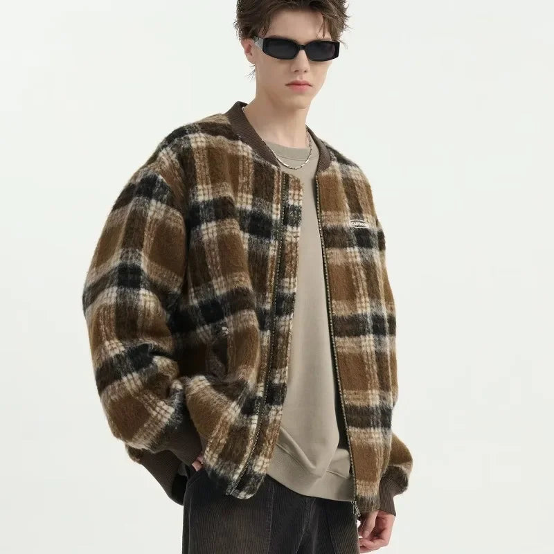 Pinnacle Plaid Woolen Bomber Jacket