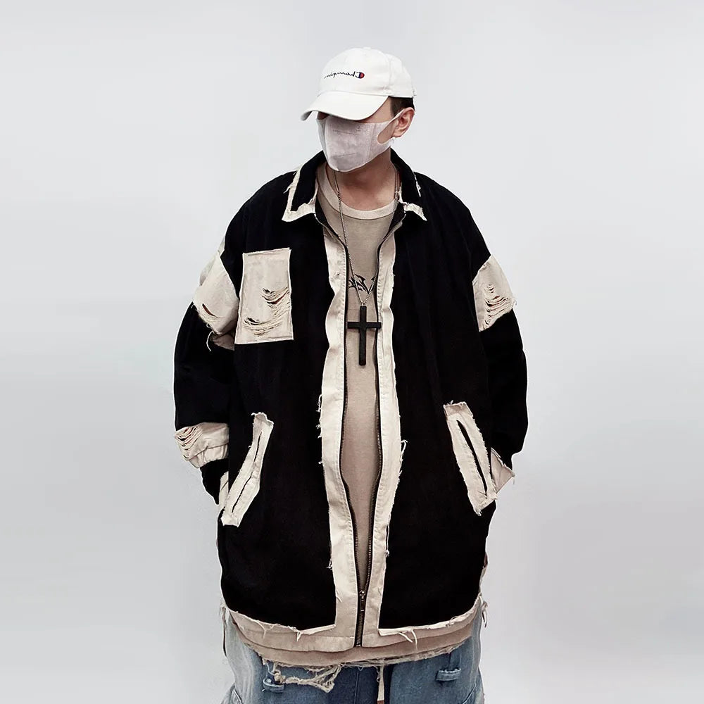 Oversized Patchwork Distrssed Jacket
