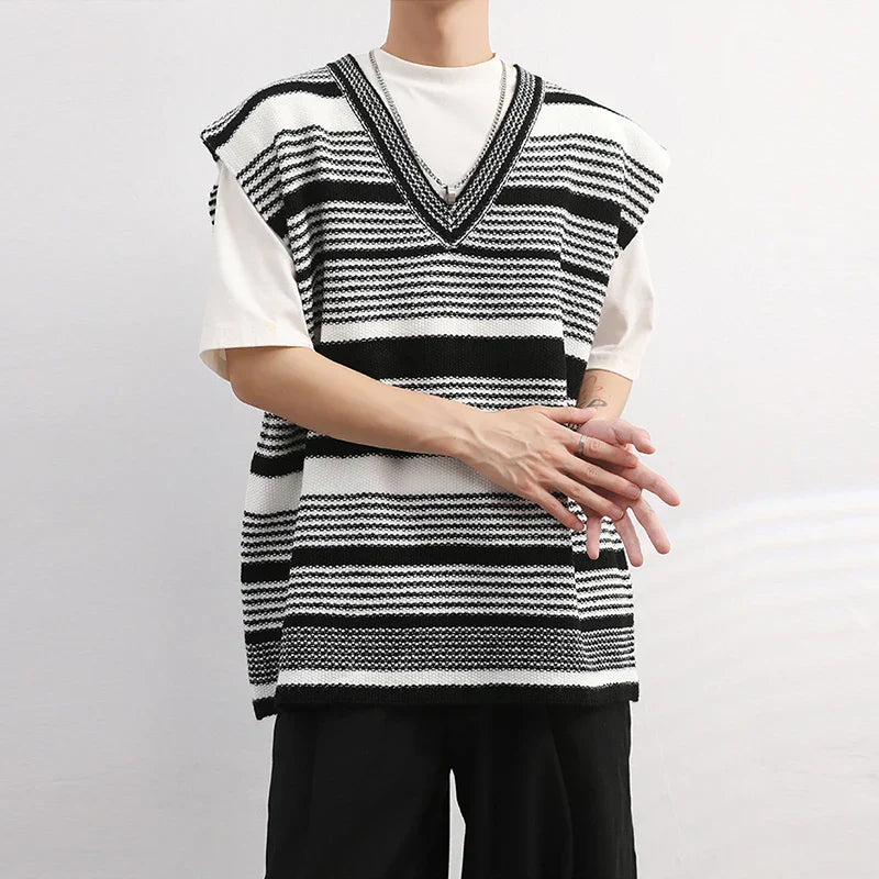 Classic Korean Stylish Striped Knit Vest Sweater