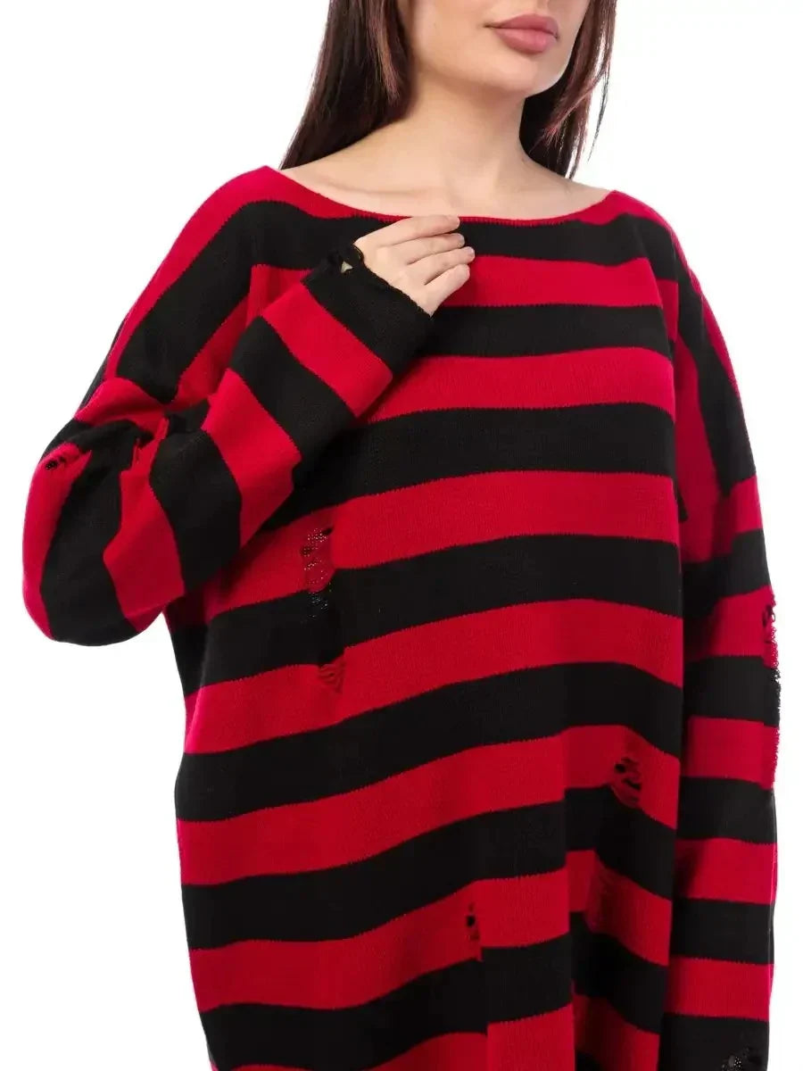 Women Gothic Oversized Striped Knitted Sweater