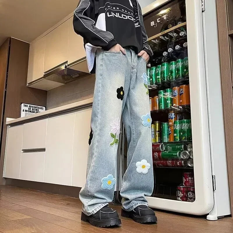 Retro Flower Embroidered Jeans