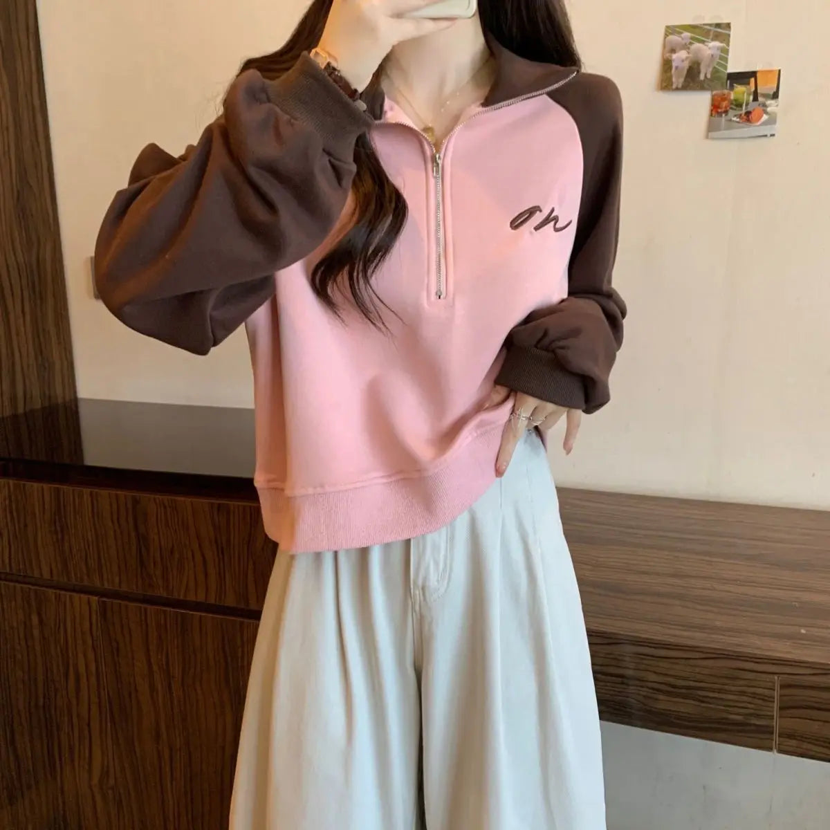 Chill Fit Loose Zipper Retro Long Sleeve Sweatshirt