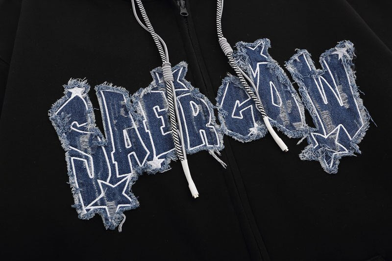 Retro Embroidery Denim Star Hoodie