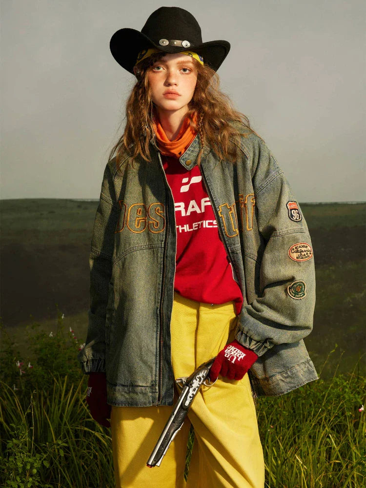 Cargo Patchwork Cowboy Denim Jacket