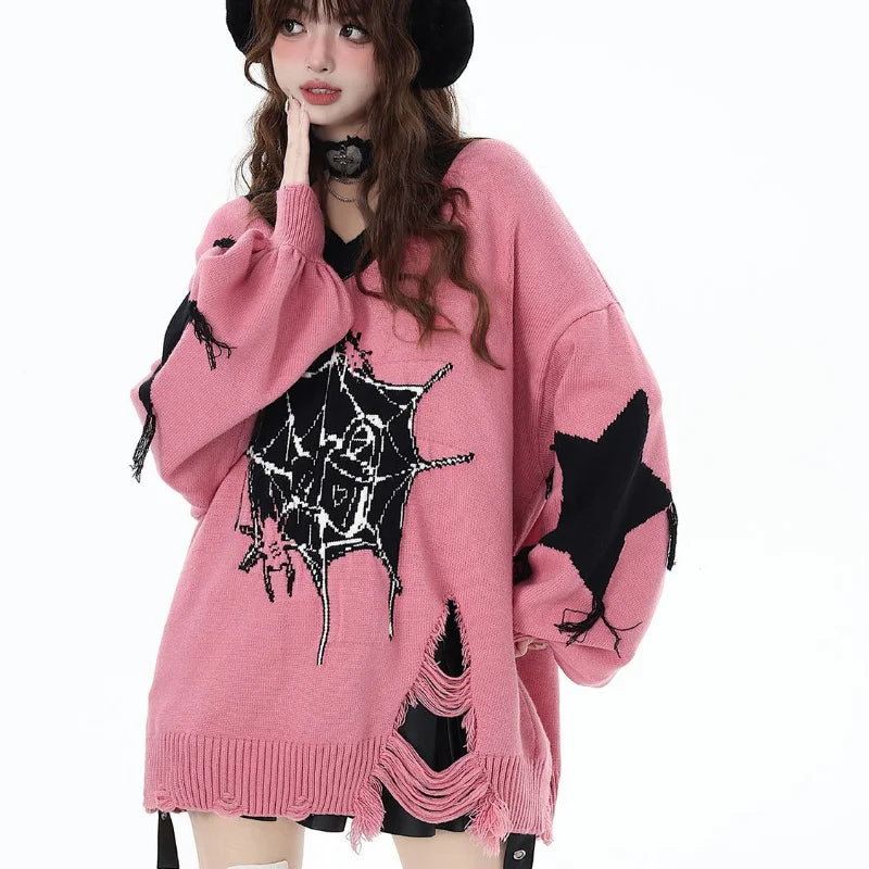 Y2K Spider Gothic Knitted Sweater
