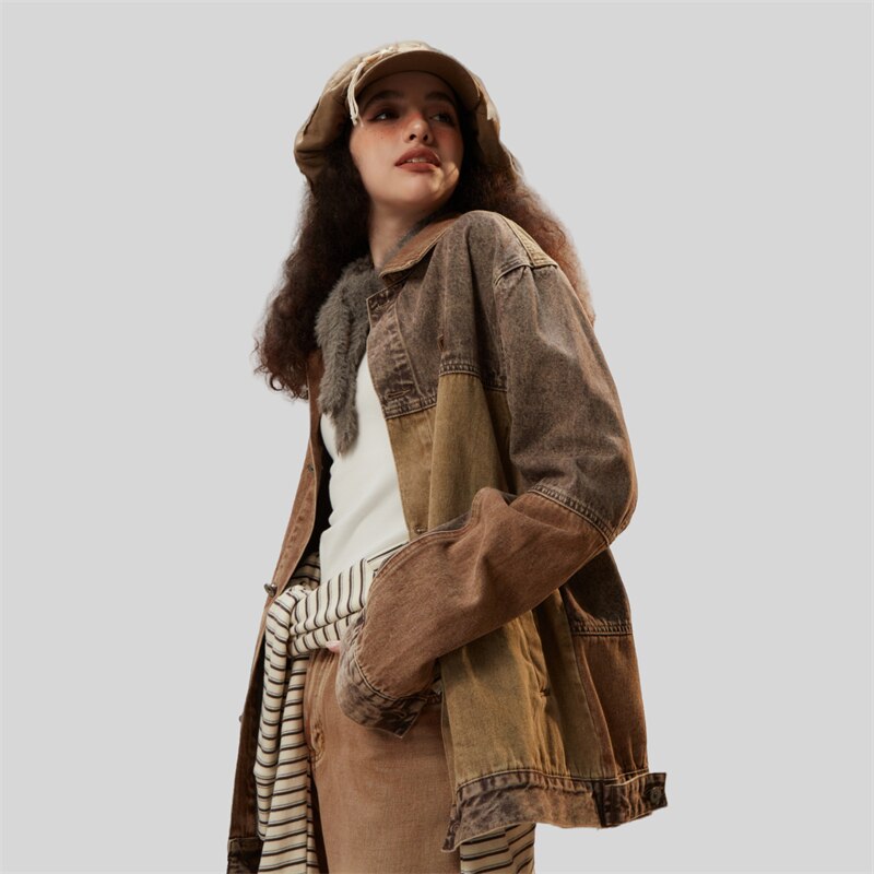 Stitching Coffee Denim Jacket