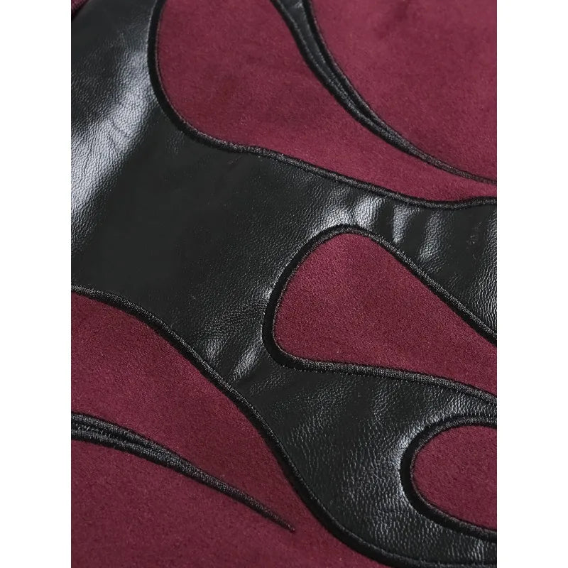 Vintage Flame Print Lapel Baseball Jacket