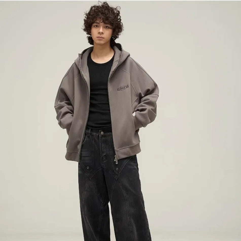 Punk Oversized Letter Embroidered Stand Sweatshirt