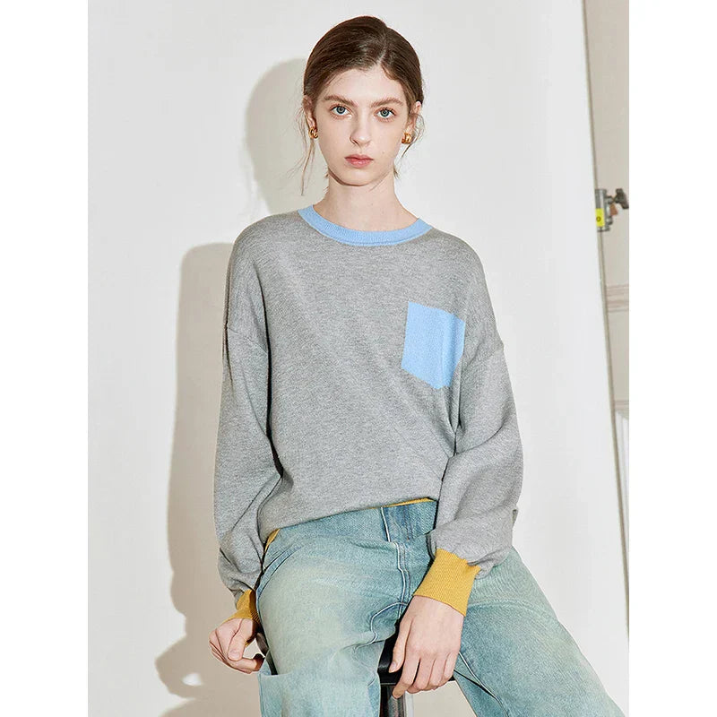 Color Blocked Knitted Pullover Sweater