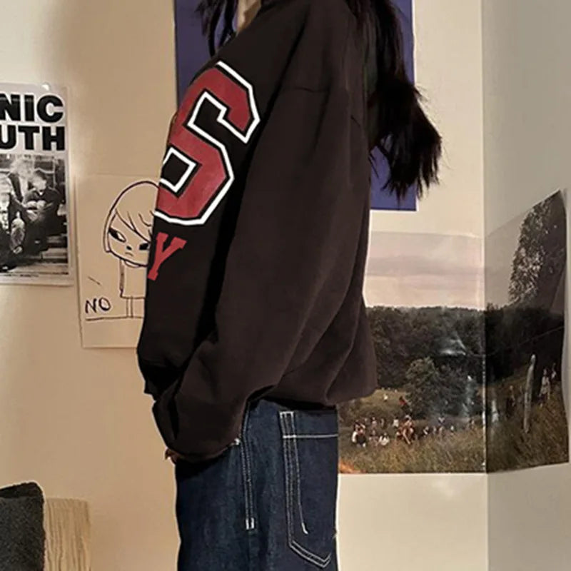 Plush Vintage Letter Print Winter Sweatshirt