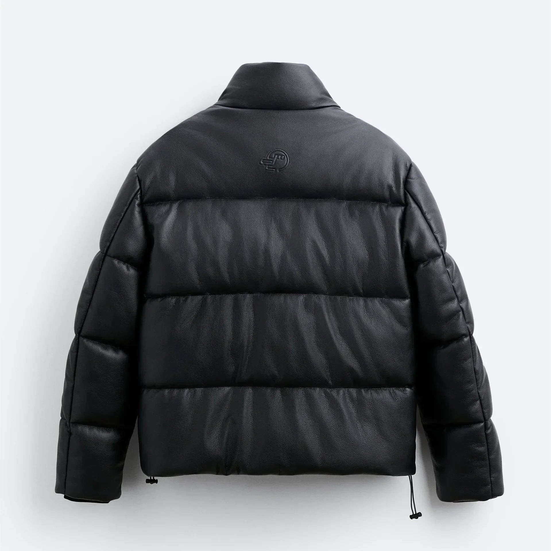 Thick Faux Leather Standing Collar Jacket