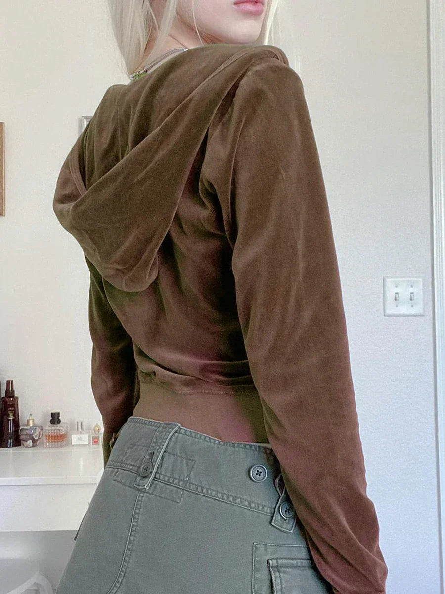 Y2K Crystal Heart Zip-Up Hoodie