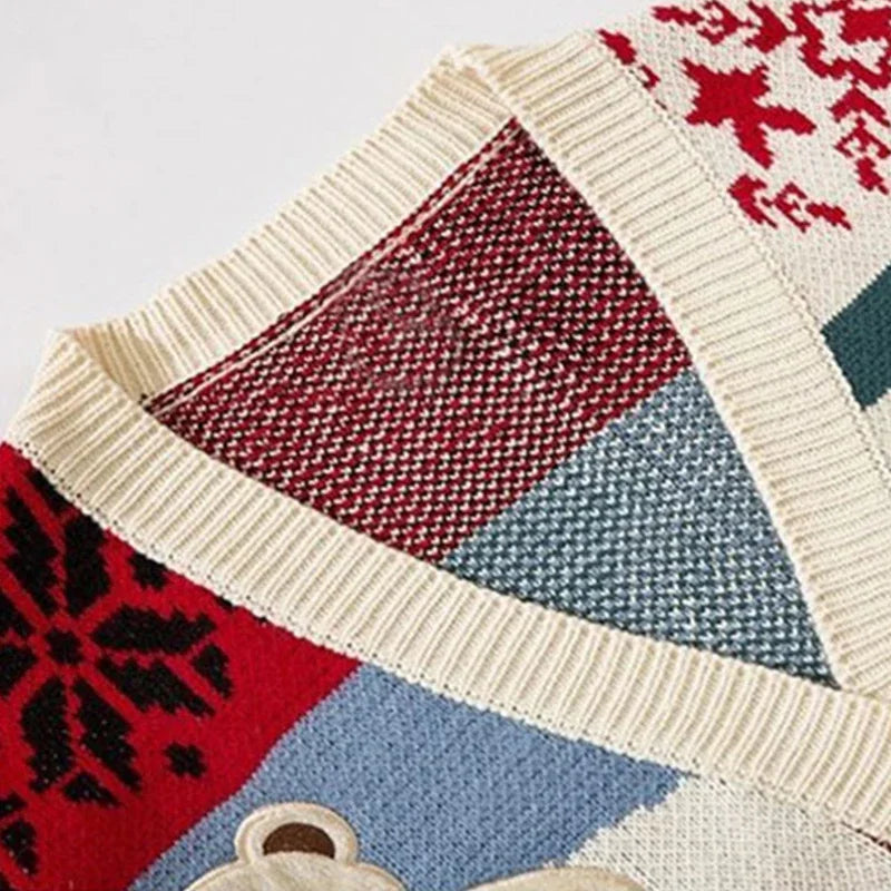 Embroidered Bear Knit Cardigan Sweater