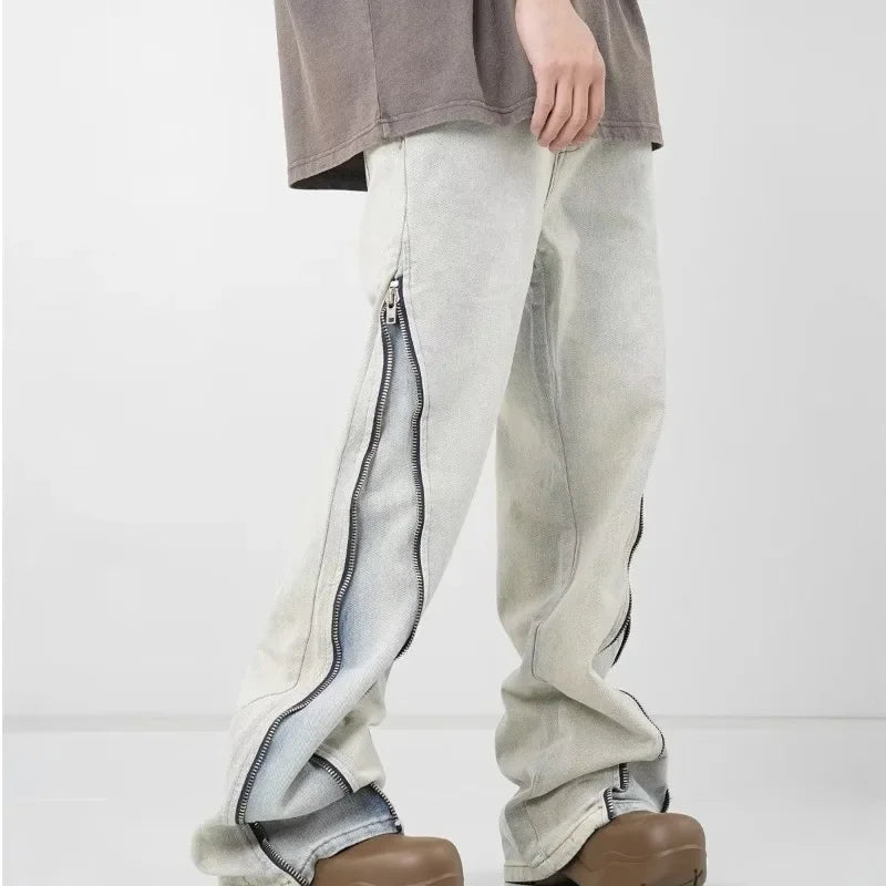 Wide Zipper Wide-leg Jeans